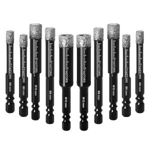FASTORS 드라이 다이아몬드 드릴 비트 세트 타일 세라믹 대리석 화강암 유리 벽돌용 코어 10팩 헥스 섕크