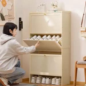 초박형 수직 신발장 다층 플립 커버 공간 절약형 신발 정리함 현관 수납용 도어