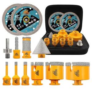 EXFEIN 다이아몬드 타일 홀 톱 키트 12개 - 6/8/10/25/35/50/65mm 코어 드릴 비트 밀링 및 2인치 챔퍼 헥스