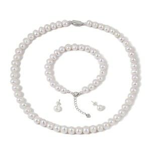 용만 담수 배양 진주 목걸이 세트에는 멋진 팔찌와 스터드 귀걸이, 여성용 고급 선물 상자 주얼리 세트가 포함되어 있습니다