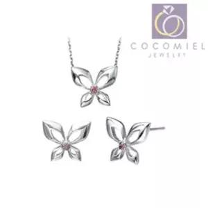 레드 큐빅 나비 set 은목걸이 은귀 실버세트 S-10