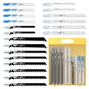 [미국배송] 20개의 직소날 세트 케이스 목재 플라스틱 및 금속 절단용 9가지 종류의 다양한 T-생크 교체 직소날