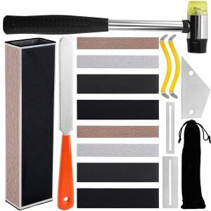 [미국배송] SOUJOY 17피스 기타 루티어 공구 세트 프렛 고무 망치 크라우닝 파일 레벨링 빔 샌딩 레벨러 빔 로커 핑거보드 가드 베이스용 스트링 스프레더