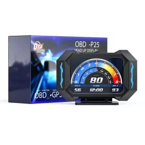 OTP-P25 OBD2 자동차 헤드업 디스플레이 타코미터 다기능 디지털 OBDII GPS 속도계 속도 MPH 고도 주행