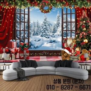 크리스마스 선물 태피스트리 외부 창 겨울 숲 삼나무 자연 풍경 벽걸이 집 거실 소파 장식
