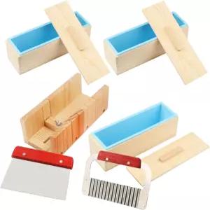 3PCS 42온스 실리콘 몰드 나무 상자 및 커터 2개가 포함된 프리미엄 비누 제작 키트 붓거나 차가운 공정