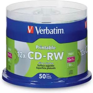 버바팀 CD-RW 700MB 2X-4X DataLifePlus 실버 잉크젯 인쇄 가능 브랜드 허브 - 50pk 스핀들 95159