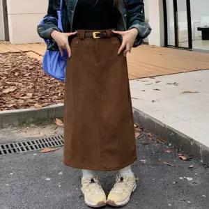 롱스커트 여성 골덴 벨트 코듀로이 세트