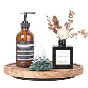 나무 레이지 수잔 정리함 주방 턴테이블 캐비닛 농가 욕실 장식용 원형 장식 트레이, 세면대, 싱크대, 커피 테이블, 10인치, 갈색