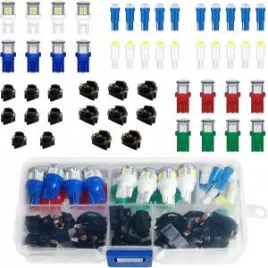 알로피 52PCS LED 대시 라이트 및 소켓 키트 194 168 T10 2721 74 T5 12V 교체 전구 세트 직사각 저장 상자