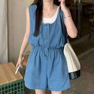 오버롤팬츠 민소매 밴딩 점프슈트 미니기장 양포켓 스타일리쉬