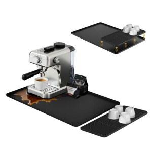 24 16인치 커피 매트 - 바 및 주방 카운터용 내열 실리콘 조리대용 에스프레소 머신 & 메이커 아래 장식(블랙)
