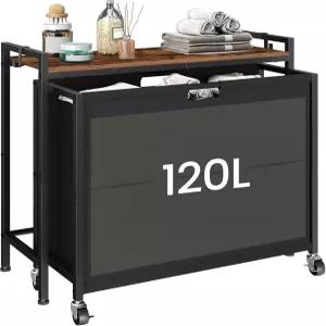 초에존 세탁 분류기 수납 선반이 있는 바구니 이동식 2-in-1 정리함 120리터 롤링 대형 가방 및 바퀴 금속