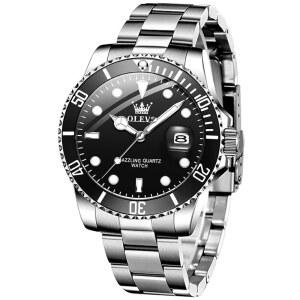 [미국배송] OLEVS 남성용 시계 실버 드레스 골드 클래식 럭셔리 대형 얼굴 방수 시계 아날로그 투 톤 스테인리스 스틸 남성 손목 시계 (그린 / 블루 / 블랙 다이얼)