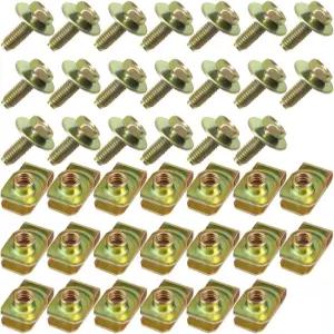 40PCS 차체 볼트 M6-1.0 및 압출 U-너츠 클립 키트 엔진 언더 커버 트레이용 범퍼 펜더 라이너 푸시