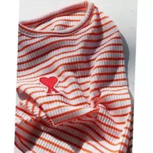 [반려] 골지 나시티 1P 미끄럼방지 스트라이프 오렌지 하트 셔츠 강아지