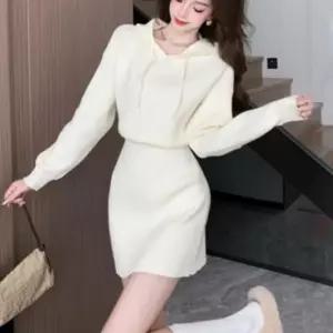 골지 가을 데일리 하객룩 인기 데일리 니트 여성 나들이 원피스 후드 미니 긴팔 간절기