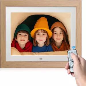 리모컨이 있는 10.1인치 디지털 액자 1280 * 800 IPS 풀 뷰 울트라 클리어 화면 탈착식 나무 프레임 동영상