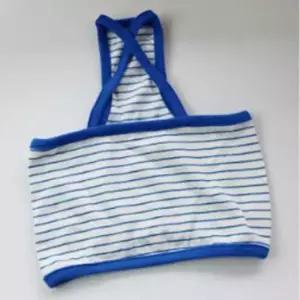 [반려] 1P 블루 강아지 나시티 단가라 크롭 티셔츠 여름 X자