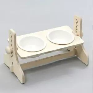 [반려] 도자기 2구 강아지 고양이 높이조절 식기 화이트