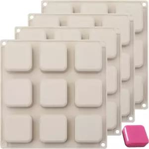 비누 만들기 푸딩 머핀 로프 브라우니 콘브레드를 위한 헤두메 4팩 실리콘 몰드 9개의 캐비티 사각 DIY