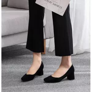 발편한 스퀘어 펌프스구두 여성신발 낮은굽 웨딩홀 모던