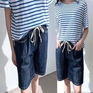 여자 허리 고무줄 린넨 청 데님 반바지 편한 팬츠