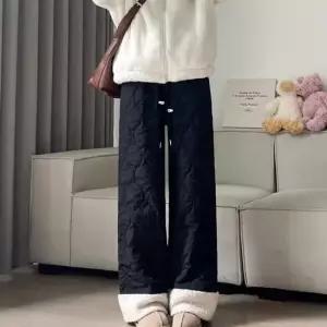 여자 외출 방한 바지 기모 안감 퍼 롤 디자인 와이드 스타일 밴딩 팬츠
