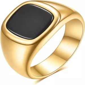 MYNEY 14K 골드/실버/블랙 도금 사각 사인 링 Anillos De Hombre 성명서 클래식 웨딩 밴드 남성용