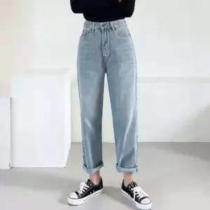 편한 여성 워싱 코튼 연청 일자 데님 팬츠 청바지