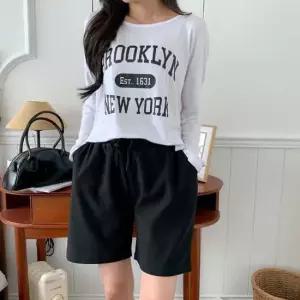 심플 무지 캐주얼룩 블랙 5부 여성 반바지 숏팬츠