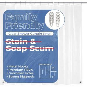 [미국배송] 후크가 달린 다운럭스 클리어 샤워 커튼 라이너 PEVA 플라스틱 72인치 W X L 방수 경량 욕실 커튼(후크 12개 1PC)