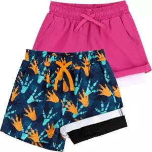 카쿠나노 보이즈 수영 트렁크 컴프레션 라이너 수영복 퀵 드라이 복서 비치 보드 반바지 포켓 포함 2-14년