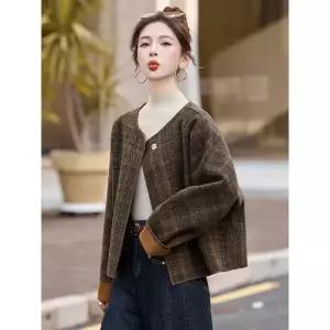 여성자켓 가을 빈티지 라운드 하운드투스 모직 쇼트 코트 심쿵해외구매