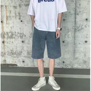 와이드핏 데님 청반바지 5부팬츠 빅사이즈 대학생 봄 스판