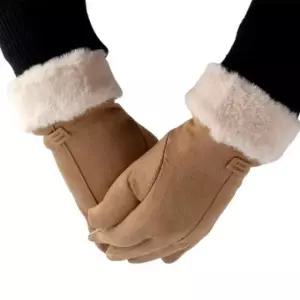 여성용 베이지 터치 방한 융털 스마트폰 장갑