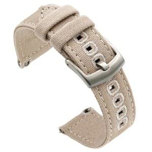 [미국배송] 벤치마크 캔버스 시계 밴드 - 남녀용 빠른 출시 면직물 스트랩(20MM 카키색 탄)
