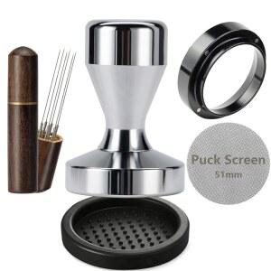 에스프레소 액세서리 키트 51mm 변조기: 변조기 커피 변조기, 퍽 스크린, 투약 깔때기, WDT 도구, 매트 | 키트, 포터필터의 머신에 적합