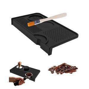 프로키친 업그레이드 실리콘 탐핑 매트 & 커피 브러시, 내구성이 뛰어난 탐퍼 카운터 패드, 홈 바리스타를 위한 에스프레소 머신 액세서리, 스테이션 - 블랙