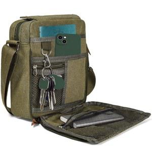 남성용 소형 메신저백, 빈티지 캔버스 메신저 숄더백 여행 크로스바디백 멀티 포켓 지갑