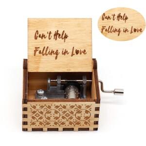뜨거운 * 골동품 조각 된 나무 손 크랭크는 사랑에 빠지지 않을 수 없습니다 뮤직 박스 그림 크리스마스 생