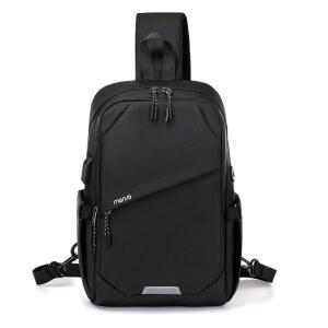 MOSISO 슬링 백팩 여행 하이킹 데이팩, 남성용 USB 충전 포트가 있는 대형 크로스바디 슬링백, 아웃도어 스포츠 캐주얼 출퇴근용 3겹 포켓 원 숄더백, 블랙