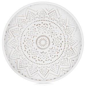 하노베 장식용 커피 테이블 트레이: 보호 홈 데코용 원형 나무 트레이 거실용 흰색 농가 소박한 센터피스 오스만 주방 카운터 12인치