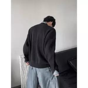 남자 니트 가을 캐주얼 투피스 폴라 가짜 이중 터틀넥 패션 상의 DUCHI3