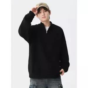 남성용 니트 캐주얼 스웨터 커플 솔리드 하이넥 집업 반 카디건 남녀 MODU1