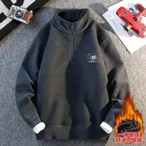 남성 니트 폴라 집업 트렌드 스웨터 오픈 대학생 반 기모 풀오버 DUCHI1