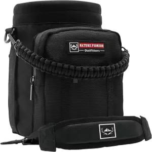 조절 가능한 스트랩이 있는 네이처 파이오니어 물병 홀더 - 파라코드 손잡이와 포켓 2개 야외 스포츠