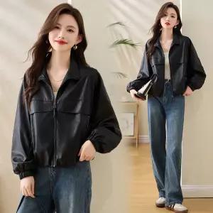 가죽 봄가을 자켓 상의 쇼트 여자가죽자켓 PU ible1