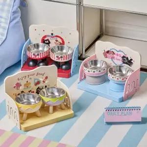 반려동물 저녁 접시 노크오버 방지 고양이 식탁 소형과 중형 강아지 조절 가능한 그릇 거치 용품