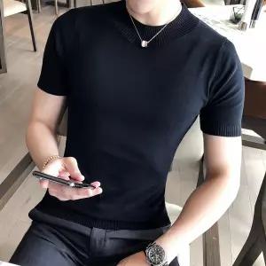 남성니트 봄가을 반팔 슬림핏 반폴라 얇은 티셔츠 심쿵빛